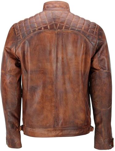 SAMS Men Diamond Quilted Real Leather Jacket - Distressed Brown Motorcycle Jacket - Vintage Cafe Racer Retro Bicker Jacket in Saudi Arabia