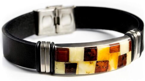 Baltic Amber Jewelry for Women, Men, Unisex - Handmade Baltic Amber Bracelet with Leatherette Band, Stainless Steel Clasp - ideal for 7.4 in Wrist Size, Adjustable in Saudi Arabia
