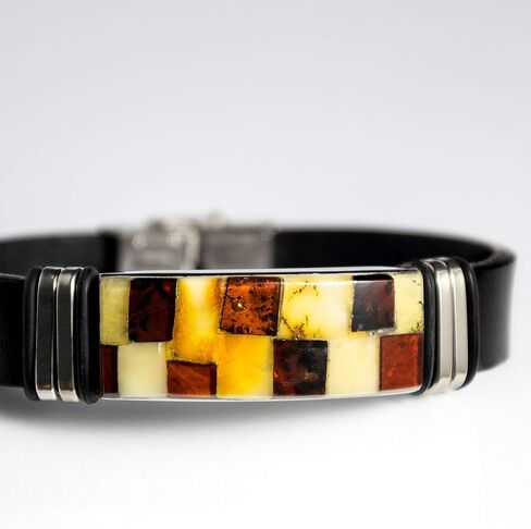 Baltic Amber Jewelry for Women, Men, Unisex - Handmade Baltic Amber Bracelet with Leatherette Band, Stainless Steel Clasp - ideal for 7.4 in Wrist Size, Adjustable in Saudi Arabia