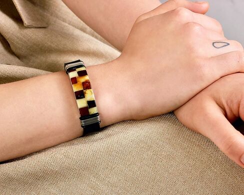 Baltic Amber Jewelry for Women, Men, Unisex - Handmade Baltic Amber Bracelet with Leatherette Band, Stainless Steel Clasp - ideal for 7.4 in Wrist Size, Adjustable in Saudi Arabia