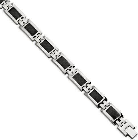 Black Bow Jewelry Men's 12mm Stainless Steel Carbon Fiber Link Bracelet, 9.25 Inch in Saudi Arabia