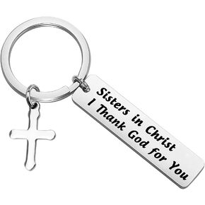 FEELMEM Christian Sister Gift Sisters in Christ I Thank God for You Keychain Baptized in Christ Jewelry