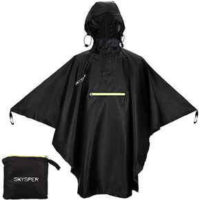 SKYSPER Rain Poncho for Adults, Hooded Raincoat for Women Men with Reflective Stripe and Front Pocket Lightweight Waterproof Reusable Rain Coat Outdoor Hiking Camping Emergency Rain Gear Black in Saudi Arabia