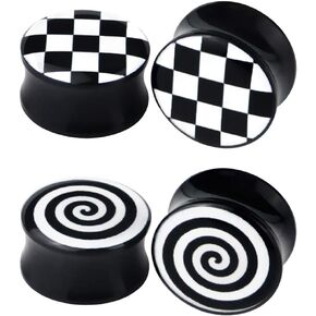 Awinrel Checkered and Spiral Saddle Ear Gauges Set UV Acrylic Ear Plugs Tunnel Stretcher Expander Body Piercing Jewelry 4 Pieces 2G-1" in Saudi Arabia