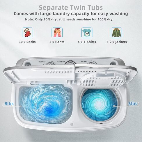 Giantex Portable Washing Machine, 13lbs Mini Twin Tub, 8Lbs Washer & 5Lbs Spinner, Compact Laundry Washer Combo, Built-in Pump Drain, Apartments RVs and Dorms (White & Black) in Saudi Arabia
