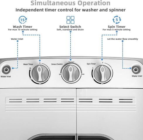 Giantex Portable Washing Machine, 13lbs Mini Twin Tub, 8Lbs Washer & 5Lbs Spinner, Compact Laundry Washer Combo, Built-in Pump Drain, Apartments RVs and Dorms (White & Black) in Saudi Arabia
