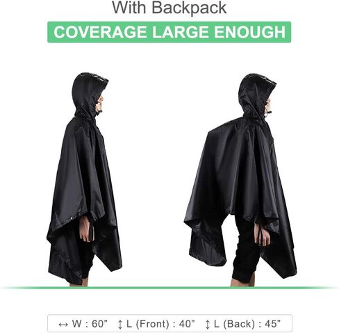 SKYSPER Rain Poncho for Adults, Hooded Raincoat for Women Men with Reflective Stripe and Front Pocket Lightweight Waterproof Reusable Rain Coat Outdoor Hiking Camping Emergency Rain Gear Black in Saudi Arabia