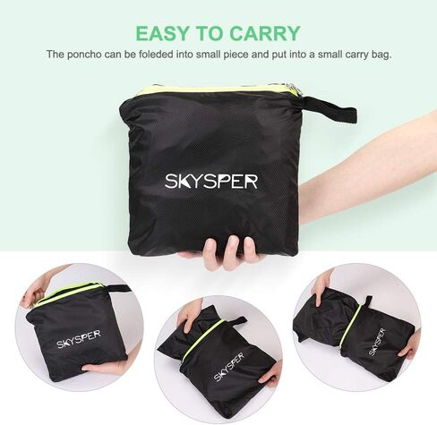 SKYSPER Rain Poncho for Adults, Hooded Raincoat for Women Men with Reflective Stripe and Front Pocket Lightweight Waterproof Reusable Rain Coat Outdoor Hiking Camping Emergency Rain Gear Black in Saudi Arabia