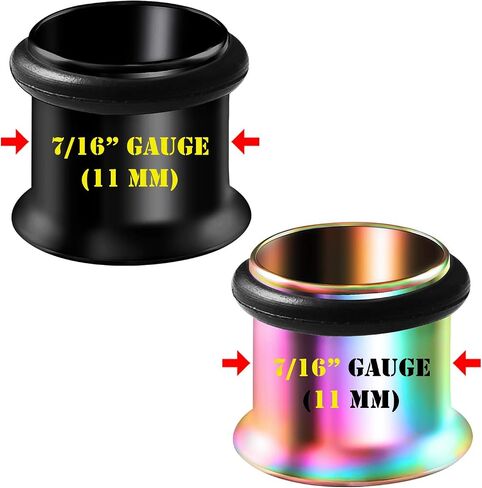 BIG GAUGES 2 Pairs 316L Surgical Steel Rainbow Anodized Black Single Flared Piercing Ear Stretching Plugs O-Ring Flesh Tunnel Earring in Kuwait