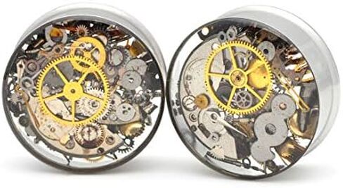 Mystic Metals Body Jewelry Large Gauge Embedded Steampunk Watch Parts Plugs - Sold As a Pair in Saudi Arabia