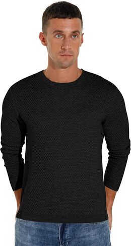 Sailwind Men's Crewneck Lightweight Wool Structured Sweater Casual Knit Pullover in Kuwait
