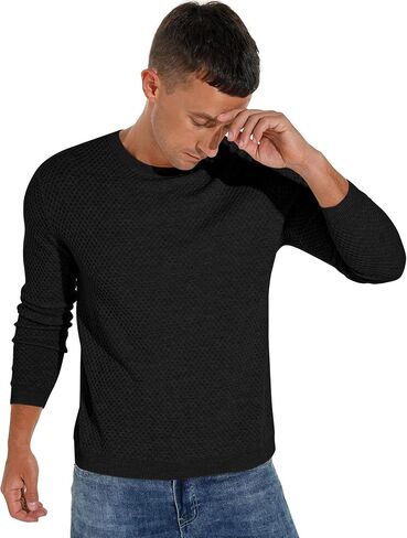 Sailwind Men's Crewneck Lightweight Wool Structured Sweater Casual Knit Pullover in Kuwait