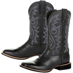 Men's Vintage Pull-On Big Wide Toe Western Cowboy Boots,Mid-Cylinder Embroidered Combat Rider Boots in Kuwait