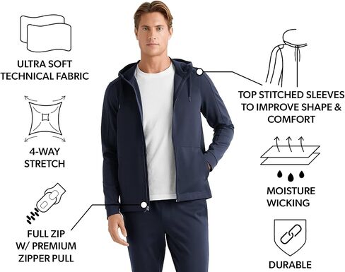 Rhone Men's Spar Full Zip Hoodie with Moisture-Wicking Technology Stretch Durable and Soft in Saudi Arabia