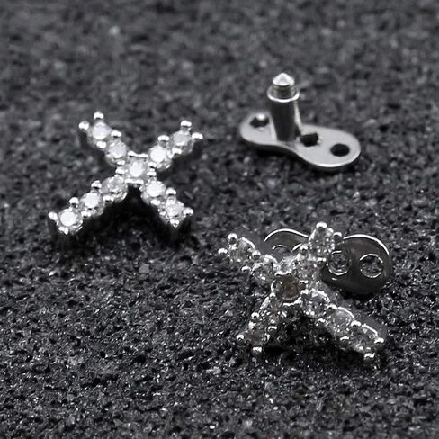 joyMerit Titanium Steel Crystal Dermal Anchor Top Base - Cross in Saudi Arabia