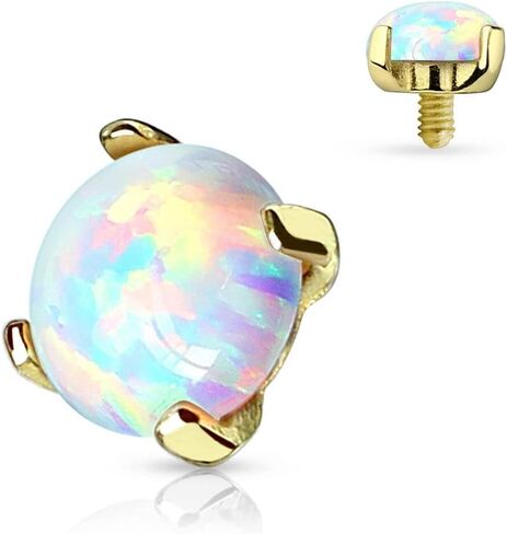 14 Karat 14K Solid Yellow Gold Prong Set Opal Stone Micro Dermal Anchor Top 14g - 4mm in Saudi Arabia