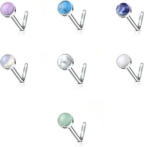 BodyJewelryOnline Nose Studs Rings 20G 316L Stainless Steel Nose Screw Body Piercing Rings with Semi Precious Stone Unisex in Saudi Arabia