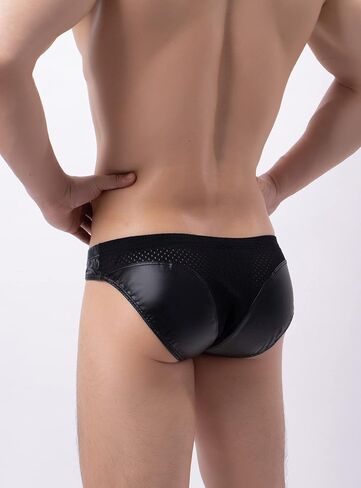 Panegy Men's Sculpting Leather Short Sleeves Side Mesh Cross Bodysuit Slim Fit Briefs Sexy Waist in Saudi Arabia