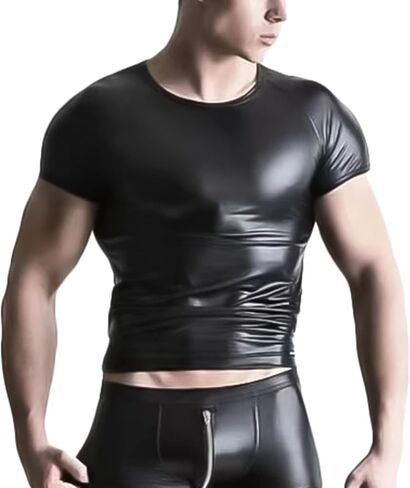 Panegy Men's Sculpting Leather Short Sleeves Side Mesh Cross Bodysuit Slim Fit Briefs Sexy Waist in Saudi Arabia