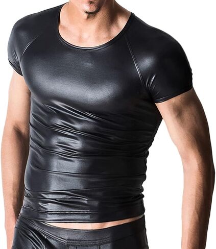 Panegy Men's Sculpting Leather Short Sleeves Side Mesh Cross Bodysuit Slim Fit Briefs Sexy Waist in Saudi Arabia