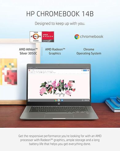HP Chromebook 14" Laptop, AMD Athlon Silver 3050C, 4 GB RAM, 64 GB eMMC Storage, IPS Touchscreen, Chrome OS(14b-na0010nr) (Renewed) in Saudi Arabia