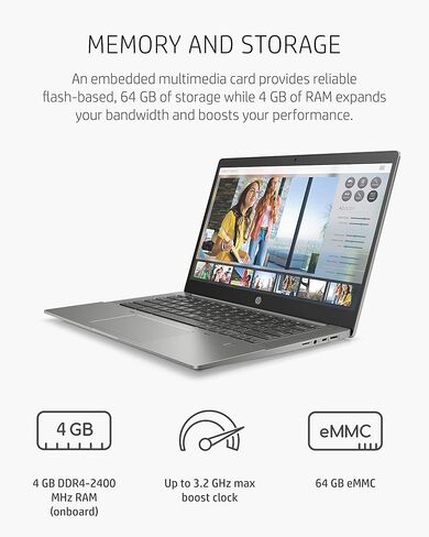 HP Chromebook 14" Laptop, AMD Athlon Silver 3050C, 4 GB RAM, 64 GB eMMC Storage, IPS Touchscreen, Chrome OS(14b-na0010nr) (Renewed) in Saudi Arabia