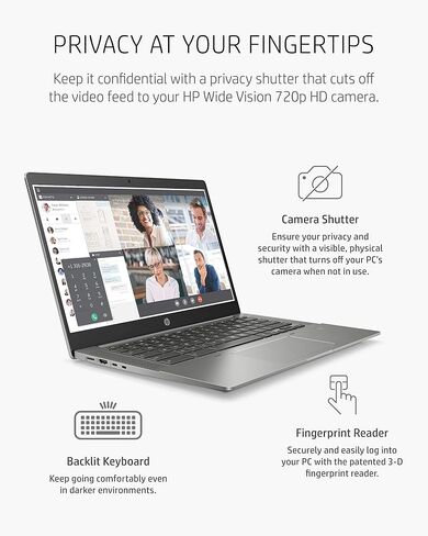 HP Chromebook 14" Laptop, AMD Athlon Silver 3050C, 4 GB RAM, 64 GB eMMC Storage, IPS Touchscreen, Chrome OS(14b-na0010nr) (Renewed) in Saudi Arabia