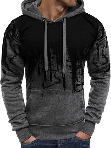 Ymosrh Mens Hoodies Pullover Men Gradient Color Pullover Long Sleeve Hooded Sweatshirt Tops Blouse Hoodies Pullover in Kuwait