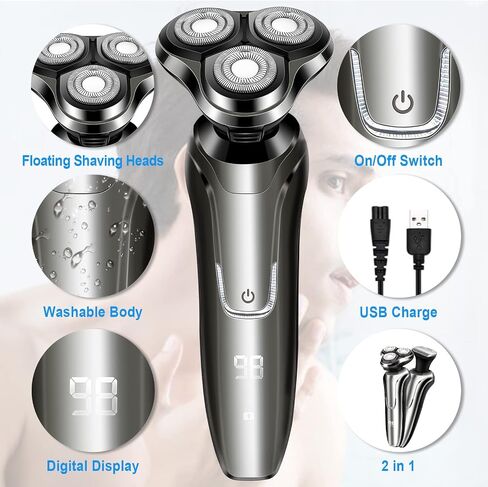 Electric Razor for Men,Electric Shavers for Men IPX7 Waterproof Mens Shaver Rechargeable with Beard Trimmer, 4 in 1 3D Rotary Mens Razor Shaver Kit Cordless Shaving Machines for Husband Father Gift in Saudi Arabia