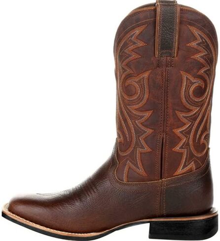 Men's Vintage Pull-On Big Wide Toe Western Cowboy Boots,Mid-Cylinder Embroidered Combat Rider Boots in Kuwait
