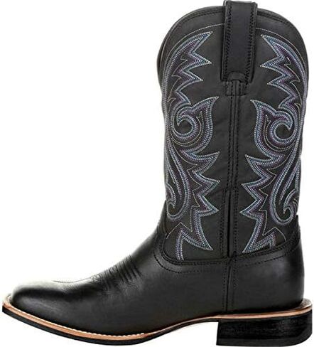 Men's Vintage Pull-On Big Wide Toe Western Cowboy Boots,Mid-Cylinder Embroidered Combat Rider Boots in Kuwait