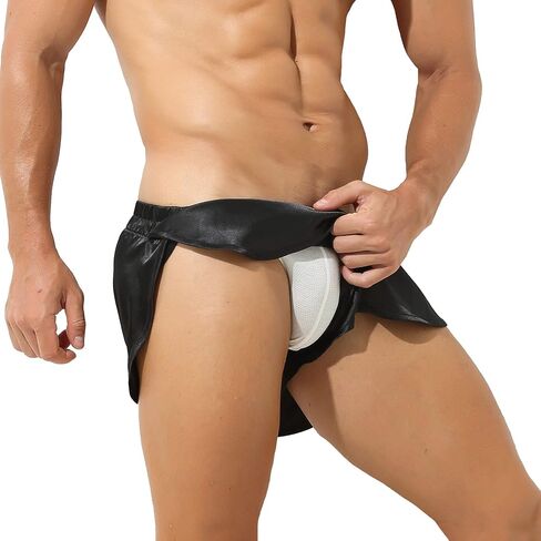 Men's Athletic Supporters Silky Jockstrap Boxers Lightweight Active Shorts Large Side Split Satin Boxers in Kuwait