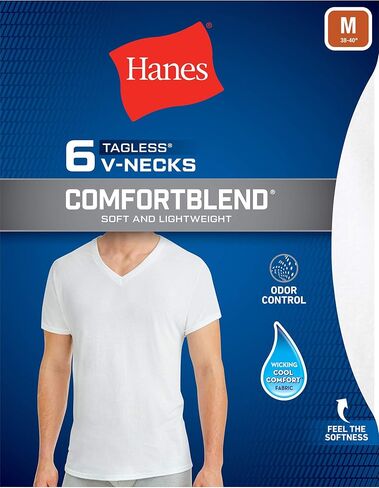 Hanes Men's Comfort Blend 6-Pack V-Neck T-Shirts (White in Saudi Arabia