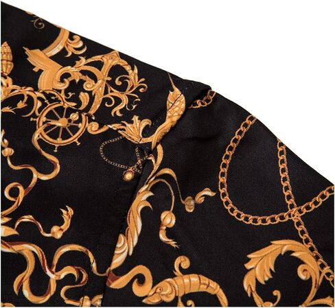 fohemr Mens Luxury Dress Shirts Baroque Gold Chain Print Casual Long Sleeve Button Down buchona Shirt for Party Black in Kuwait