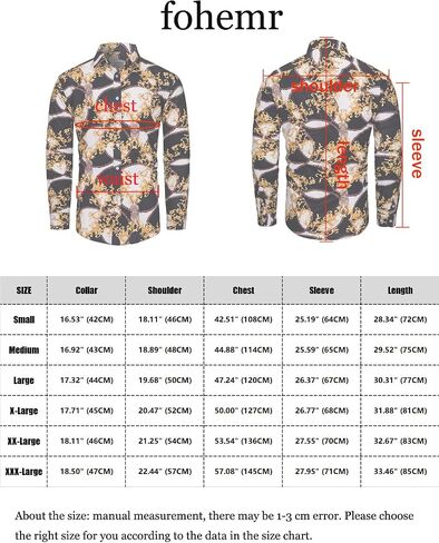 fohemr Mens Luxury Dress Shirts Baroque Gold Chain Print Casual Long Sleeve Button Down buchona Shirt for Party Black in Kuwait