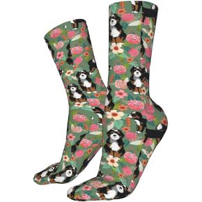 جوارب رياضية للرجال من AOTOSE Bernedoodle Floral Cute Dog Florals Green Men's Athletic Ankle Socks, أسود, One Size in Kuwait