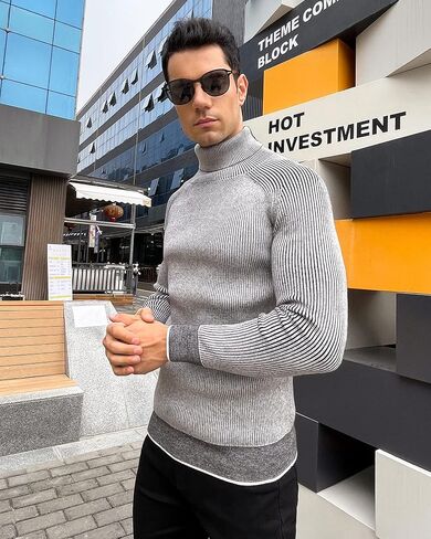 BISUPER Men's Quarter Zip Sweater Ribbed Kint Mockneck Slim Fit Pullover Jumper in Saudi Arabia