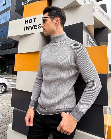 BISUPER Men's Quarter Zip Sweater Ribbed Kint Mockneck Slim Fit Pullover Jumper in Saudi Arabia