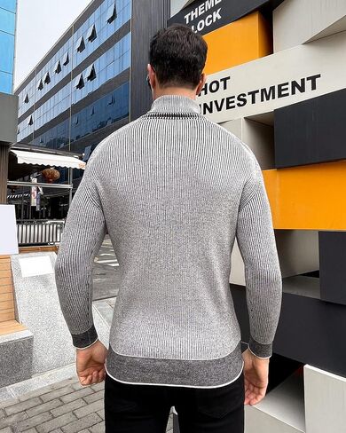 BISUPER Men's Quarter Zip Sweater Ribbed Kint Mockneck Slim Fit Pullover Jumper in Saudi Arabia