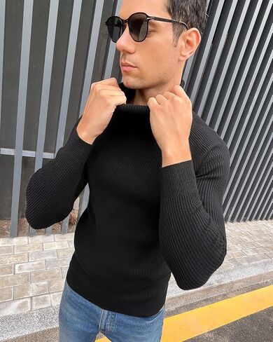 BISUPER Men's Quarter Zip Sweater Ribbed Kint Mockneck Slim Fit Pullover Jumper in Saudi Arabia