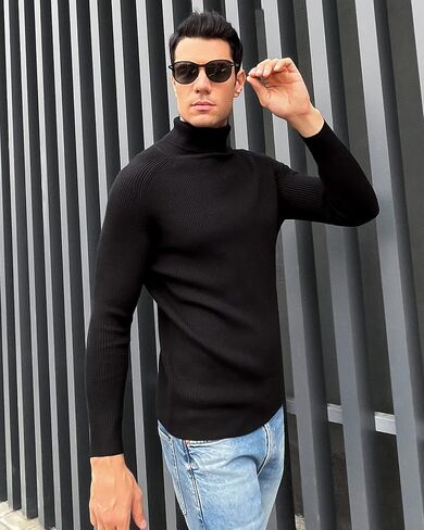 BISUPER Men's Quarter Zip Sweater Ribbed Kint Mockneck Slim Fit Pullover Jumper in Saudi Arabia