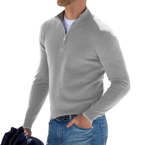 BISUPER Men's Quarter Zip Sweater Ribbed Kint Mockneck Slim Fit Pullover Jumper in Saudi Arabia