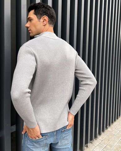 BISUPER Men's Quarter Zip Sweater Ribbed Kint Mockneck Slim Fit Pullover Jumper in Saudi Arabia