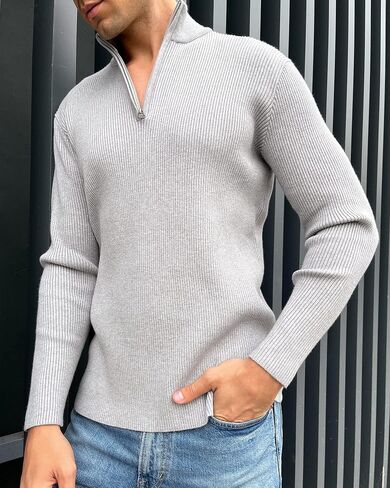 BISUPER Men's Quarter Zip Sweater Ribbed Kint Mockneck Slim Fit Pullover Jumper in Saudi Arabia