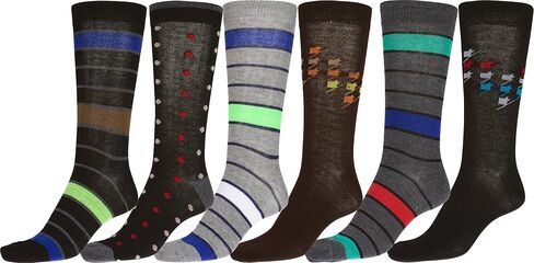 Sakkas Men's Crew High Patterned Colorful Design Dress Socks Asst Value 6-Pack in Kuwait