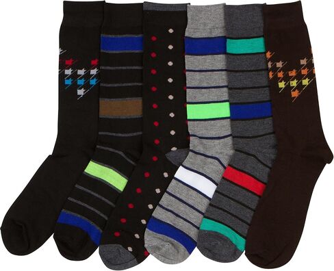 Sakkas Men's Crew High Patterned Colorful Design Dress Socks Asst Value 6-Pack in Kuwait