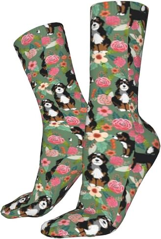 جوارب رياضية للرجال من AOTOSE Bernedoodle Floral Cute Dog Florals Green Men's Athletic Ankle Socks, أسود, One Size in Kuwait