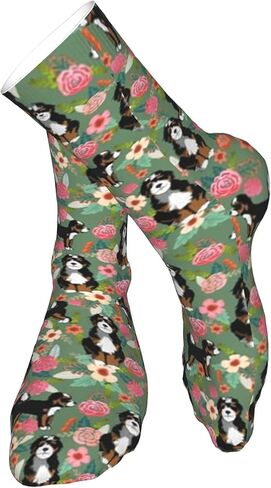 جوارب رياضية للرجال من AOTOSE Bernedoodle Floral Cute Dog Florals Green Men's Athletic Ankle Socks, أسود, One Size in Kuwait