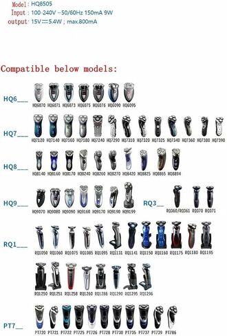 15V Power Razor Charger Cord Adapter For Philips Norelco Shaver HQ8505 US Plug For Norelco 9000 7000 5000 3000 Series Electric Shaver Razor, Aquatec, Arcitec, Multigroom Beard Trimmer Adapter in Saudi Arabia