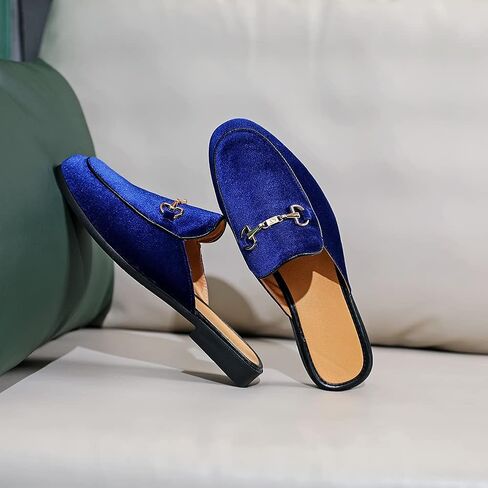 FLQL Mens Shoes Luxury Velvet Gold Buckle Slip-on Penny Loafers Casual Smoking Slippers Indoor Outdoor sandals Black Size 7-13 in Kuwait